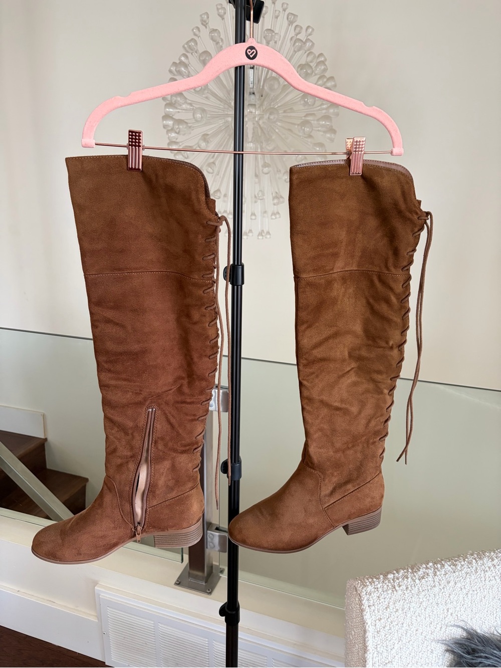 Soda Brown Lace-Up Knee-High Boots